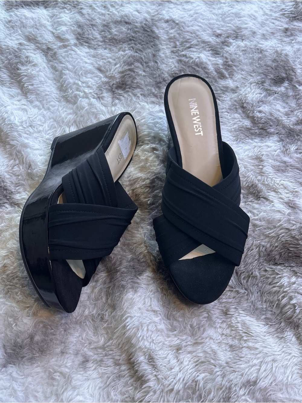 Nine West Black Crisscross Platform Mule Sandals